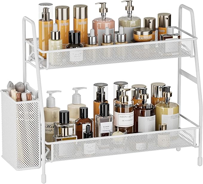 EKNITEY Bathroom Countertop Organizer Shelf - 2 Tier Counter Spice Rack Metal Makeup Rack Small Perfume Organizer for Sink/Bedroom/Living Room/Kitchen/Office
