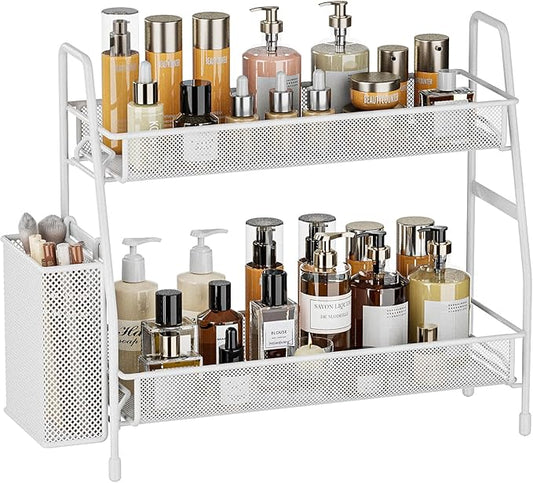 EKNITEY Bathroom Countertop Organizer Shelf - 2 Tier Counter Spice Rack Metal Makeup Rack Small Perfume Organizer for Sink/Bedroom/Living Room/Kitchen/Office