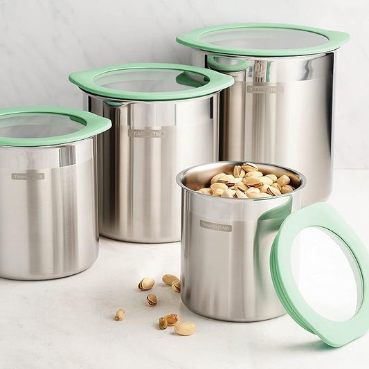 Tramontina 4 Pc Stainless Steel Canister Set Mint Green, 80204/025DS
