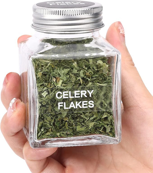 MIUKAA 49-Pack Cube Glass Spice Jars with 372 Labels, 49 Shakers, Lids, 4.5 oz Empty Square Spice Bottle, Reusable Clear Kitchen Spice Storage Containers