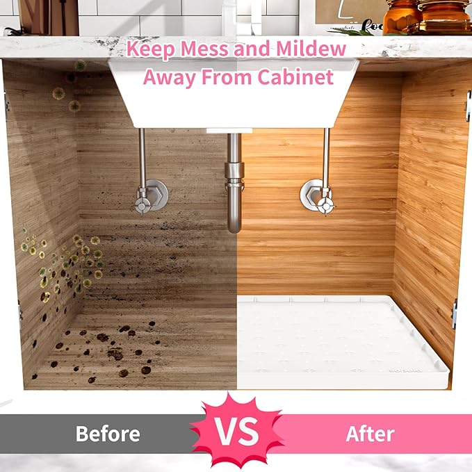 Sdpeia Under Sink Mat for [28" x 22"] Cabinet, Upgraded Silicone Waterproof Mat Kitchen Cabinet Liner Cabinet Protector Kitchen Organizers and Storage