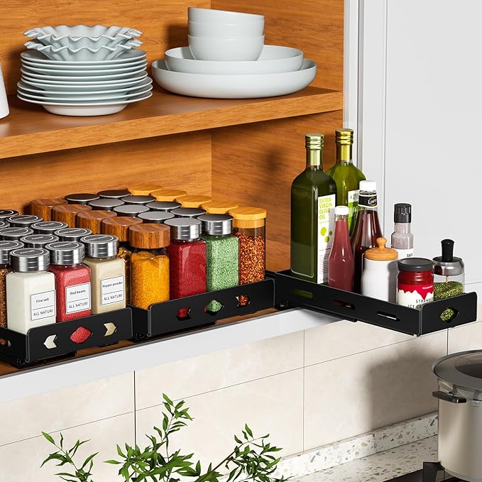 RCHYFEED Pull Out Spice Rack Organizer for Cabinet, Heavy Duty Slide Out Spice Rack for Inside Cabinets, Kitchen Cabinet Seasoning Organizer Small Vertical Spice Racks,4.2" Wx10.5 Dx2.8 H,Black