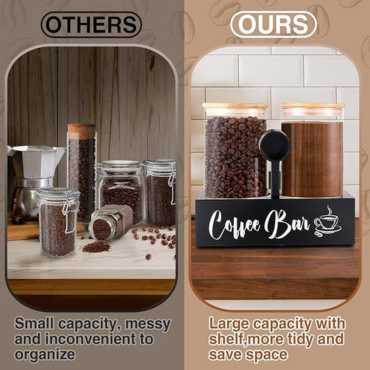 ANPHSIN 2Pcs 49oz Large Capacity Glass Coffee Containers - BPA Free Storage Jars with Shelf Lids and Spoon for Coffee Bean Bar Station Kitchen Gift