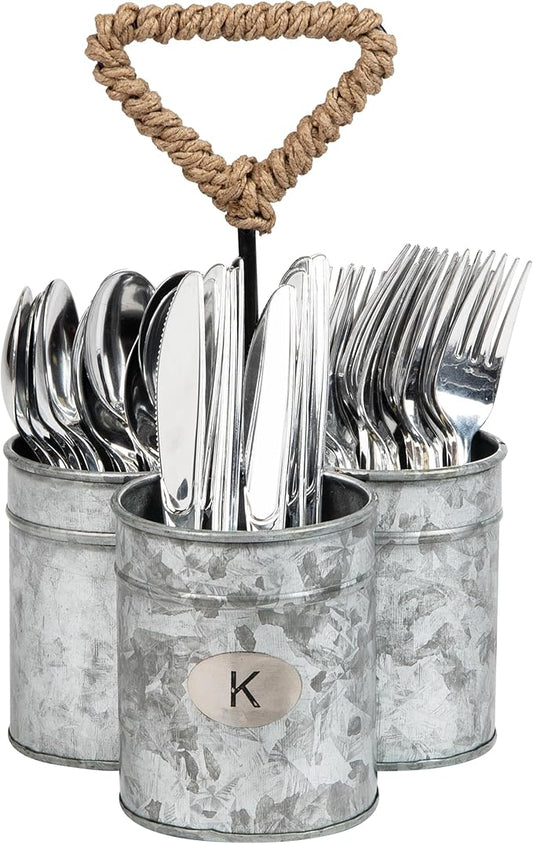 Mind Reader Utensil Holder, Silverware Organizer, Caddy, Cutlery Holder, Galvanized Metal, 7" L x 7" W x 10" H, Silver