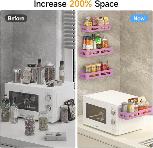 4 Pack Magnetic Spice Rack for Refrigerator, Spice Rack Organizer, Moveable Magnetic Shelf Fridge Organizer with 4 Hooks for Kitchen and Oven Organization, Pink