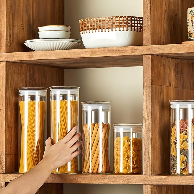ZENS 10oz Glass Jars with Airtight Lid, 4 Pack Glass Kitchen Canisters Set for Spice, Loose Tea, Small Clear Glass Storage Jars with Labels for Herbs, Sugar