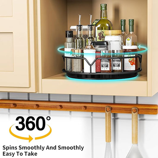 Lazy Susan Turntable Organizer, 10 Inch Metal Lazy Susan for Refrigerator, Cabinet, Kitchen, Pantry, Dining Table, Countertop, Vanity, Black