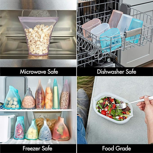 Zip Top Reusable Food Storage Bags | Medium Dish [Peach] | Silicone Meal Prep Container | Microwave, Dishwasher and Freezer Safe | Made in the USA