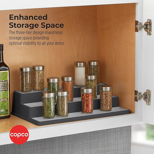 Copco Non-Skid 3-Tier Spice Pantry Kitchen Cabinet Organizer, 15-Inch, Charcoal