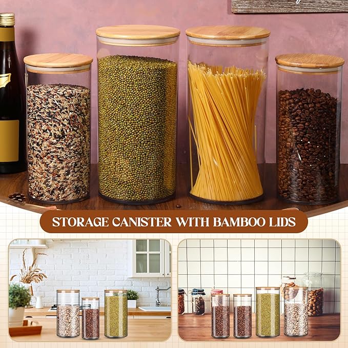 Vesici 4 Pcs Large Acrylic Storage Canister 180 oz and 93 oz Jars with Bamboo Lids Clear Acrylic Canister Unbreakable Airtight Storage Jars for Kitchen, Coffee Rice Pantry Organization