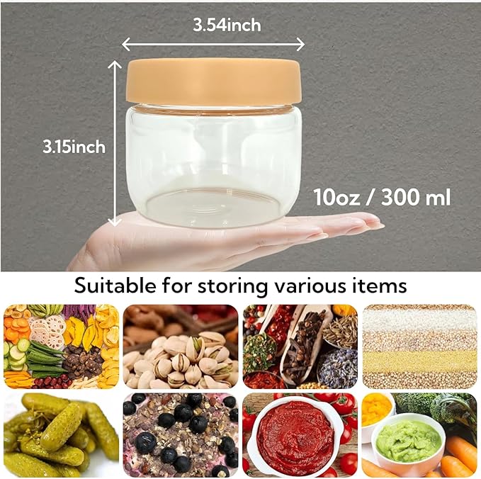 10oz Borosilicate Glass Jars with Lids - Freezer to Oven Safe(-4°F to 446°F), Airtight Meal Prep Containers for Overnight Oats, Snacks, Coffee, Microwave & Dishwasher Safe (6pack)
