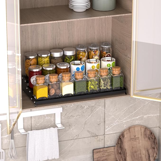 Premium Spice Rack Organizer for Countertops - 3-Tier Space-Saving Kitchen Organizer for Spice Jars, Oil Bottles and Utensils 2 Pakcs Black (Modern Rust-Resistant Design)