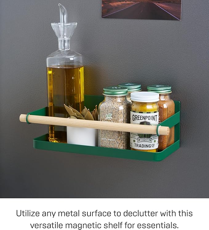 YAMAZAKI Home Strategist Magnetic Spice Storage Rack Organizer For Fridge - Steel + Wood