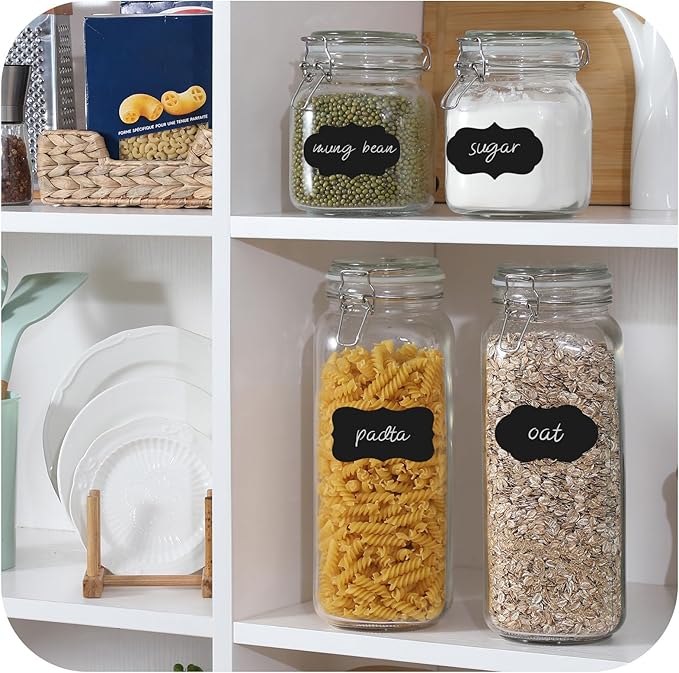 VITEVER [ Taller ] Glass Jars with Airtight Lid, 92oz/34oz Large Glass Food Storage Jars, 4 Pack Wide Mouth for Kitchen Pantry Spaghetti, Square Mason Jars with Labels