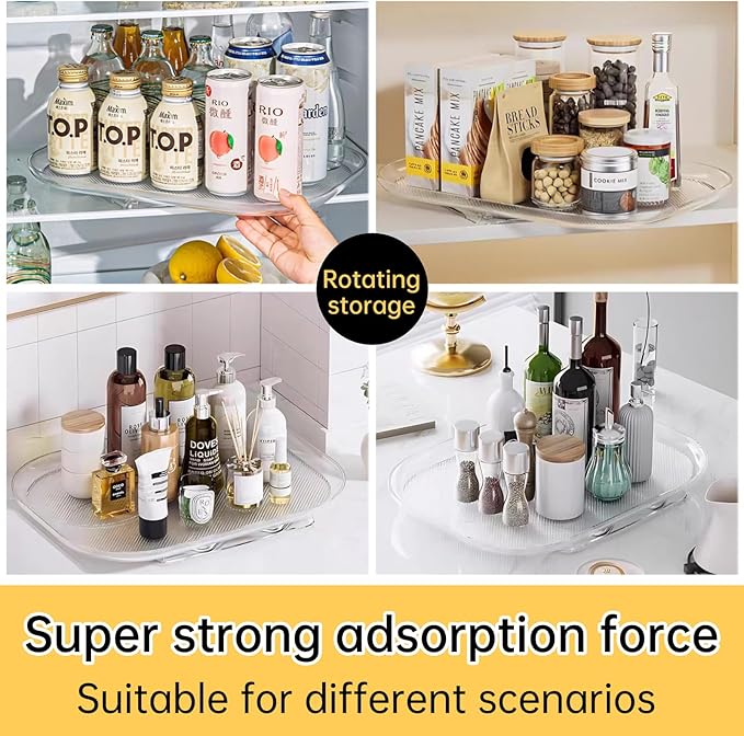 Lazy Susan Turntable Organizer for Large Refrigerator, 360° Rotate Fridge Organizers and Storage, 14 Inches Rectangle Lazy Susan Organizer for Fridge, Cabinet, Pantry