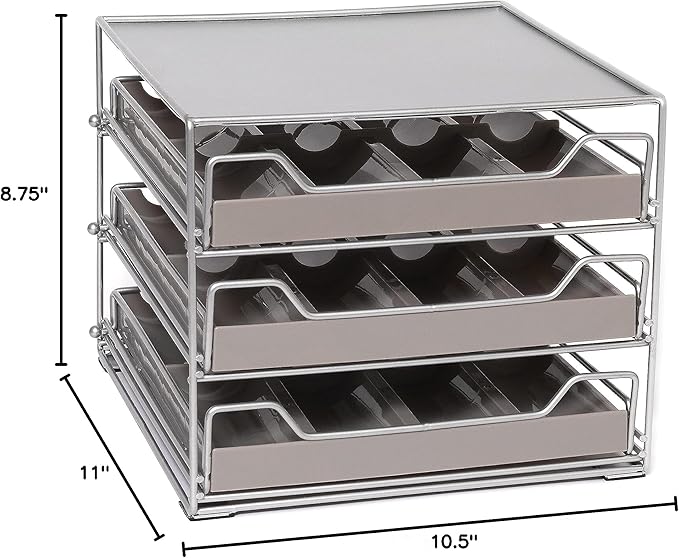 Lipper International 8724 Three-Tier Tilt-Down Kitchen and Cooking Spice Drawer Rack with 96 Labels, Silver, 24 Bottle Capacity