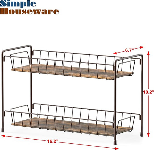 Simple Houseware Countertop Spice Rack 2-Tier Kitchen Spice Organizer Storage Shelves, Bronze