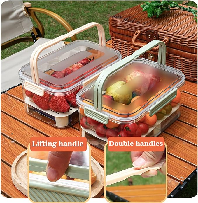 Ice Chilled Snackle Box Container with Ice Pack for Veggie Serving Fruit Tray with Lid Ice Holder Bin with Handle for Party Outdoor Camping Picnic Fridge Storage(Coffee)