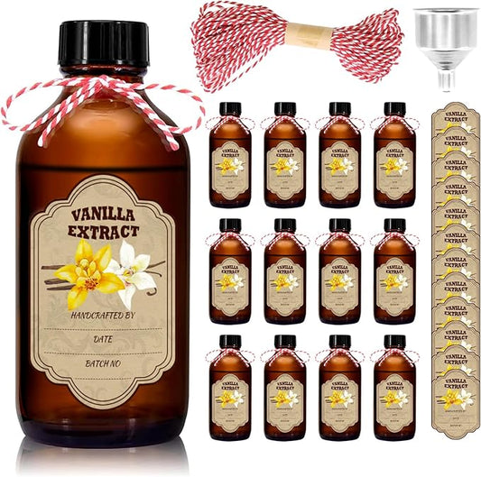 8 oz Amber Glass Boston Round Bottles, 12PCcs - for Homemade Vanilla Extract, Brown Vanilla Extract Bottles with Caps, Ideal for Syrup Gift, Glass Food Storage Canister and Sauce Beans (8OZ-12PC)