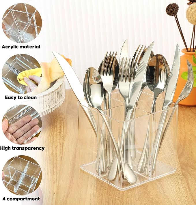 Rainmae Cutlery Storage Organizer, Plastic Cutlery Utensil Holder Silverware Storage Organizer Caddy for Kitchen Countertop Organization - Holds Fork, Knife, Spoon, Silverware Tableware Storage Box