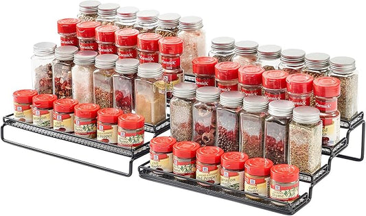 MEIQIHOME 4 Tier Expandable Spice Rack Organizer (11.4 to 22.8 Inch) Step Shelf Spice Storage Holder, for Kitchen Cabinet Countertop Cupboard Pantry, Metal, Black