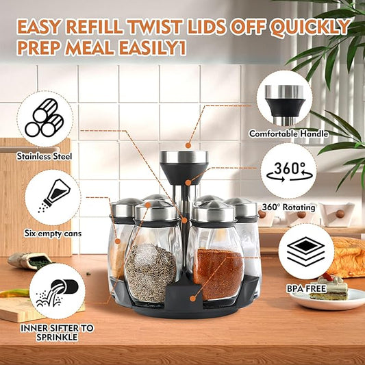 Revolving Countertop Spice Rack,Rotating Spice Organizer Storage Racks for Cabinet, Kitchen Seasoning Rack with Jars, Spice Tower, Spinning Spice Holder Shelf
