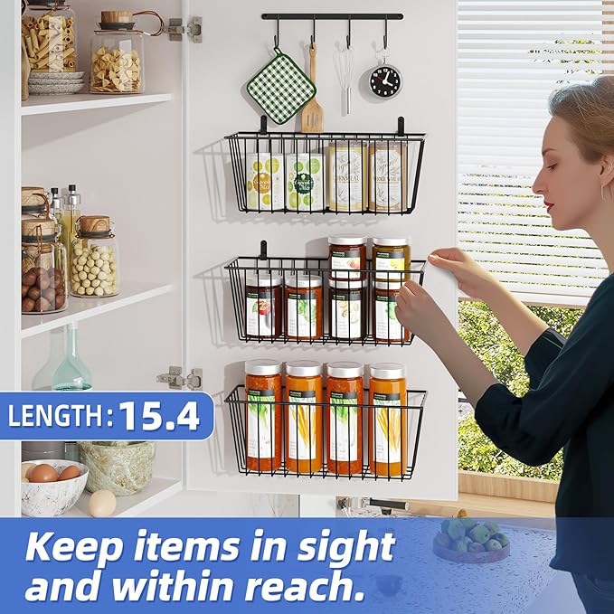 Simple Trending 8 Pack Spice Rack with 8 Hooks For Kitchen, Wall Mount Hanging Spice Organizer For Holds 192 Spice Jars,Bathroom or Pantry Door, Storage, Black
