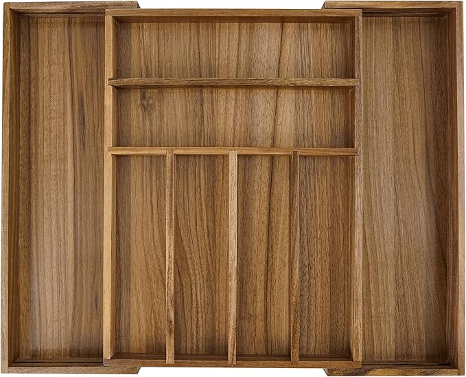 Utoplike Acacia Silverware Drawer Organizer for Cutlery, Adjustable Kitchen Utensil Drawers Organizers, Expandable Wooden Flatware Caddy, Dividers for Knives, Forks, Spoons, 6-8 Slots