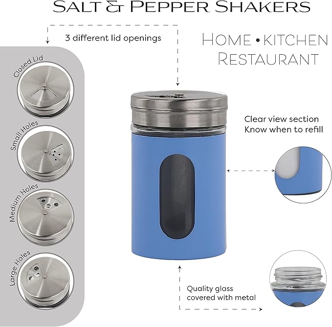 Denim Blue Salt Pepper Shakers Retro Spice Jars Glass - Set of 5