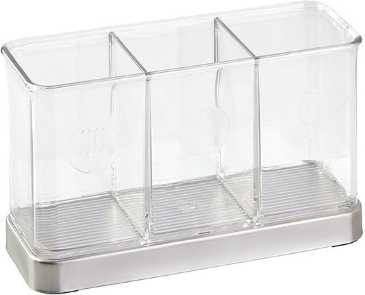 iDesign Forma Utensil, Spatula, Silverware Holder for Kitchen Countertop Storage, Organize Forks, Knives, Spoons, 3 Compartments, Sink Stopper