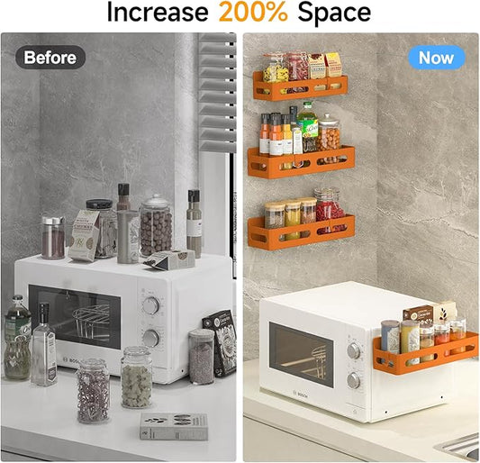 4 Pack Magnetic Spice Rack for Refrigerator, Spice Rack Organizer, Moveable Magnetic Shelf Fridge Organizer with 4 Hooks for Kitchen and Oven Organization, Orange