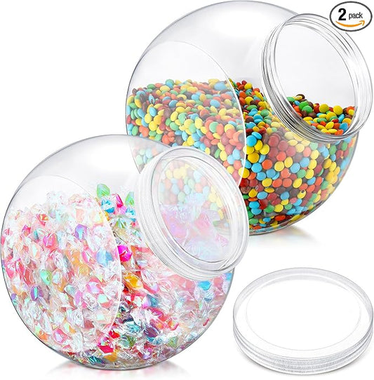 2 Pcs Plastic Candy Jar with Lid 192 oz/ 1.5 Gallon Large Slanted Storage Jar Clear Food Storage Canisters for Cookies Jelly Beans Snacks Candy Buffet Indoor Outdoor Wedding (White)