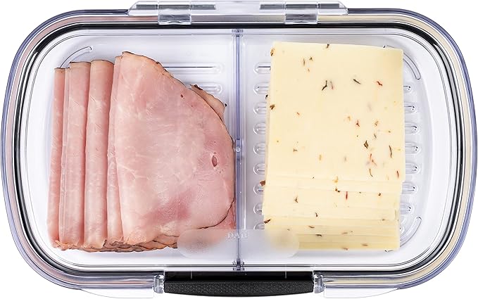 Progressive Prokeeper + Deli Storage Set: Air-Tight Silicone Sealed Containers w Grooved Bottom, Dry Erase Lid, BPA-Free, Stackable, Keeps Meats & Cheeses Fresh Longer, PKS-710C Split Deli 1.6L
