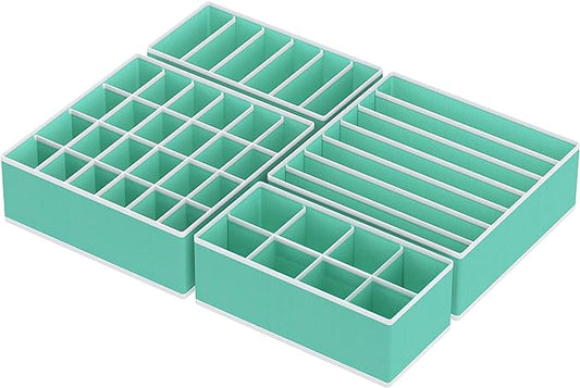 Simple Houseware 4-Pack Drawer Organizer Set - Closet Dividers for Underwear, Socks, Bras, Scarves, Ties - Foldable Non-Woven Storage Boxes, Turquoise