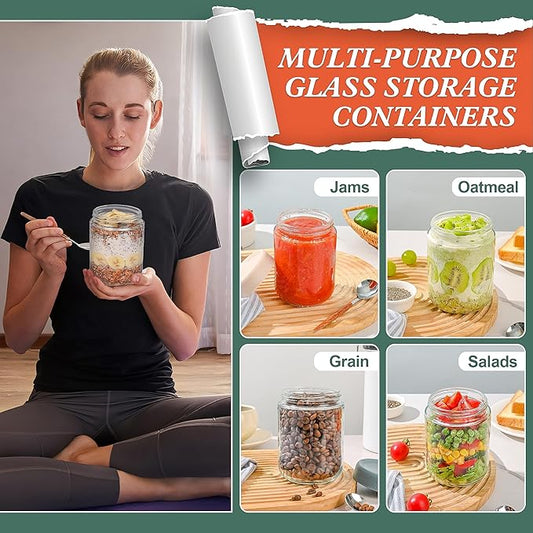 Overnight Oats Containers with Lids 6 Pack-16 Oz Mason Jar with Lids-Overnight Oats Jars Glass Food Storage Containers for Chia Seed Pudding Salad Cereal Coffee Spices