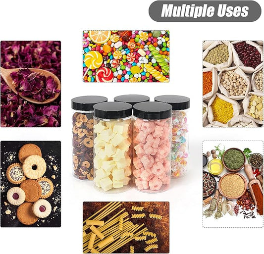16 Pack 16 oz Plastic Storage with Lids,Airtight Clear Reusable Food Storage Jars for Kitchen Pantry Organization,BPA-Free Dry Food Canisters(Transparent)