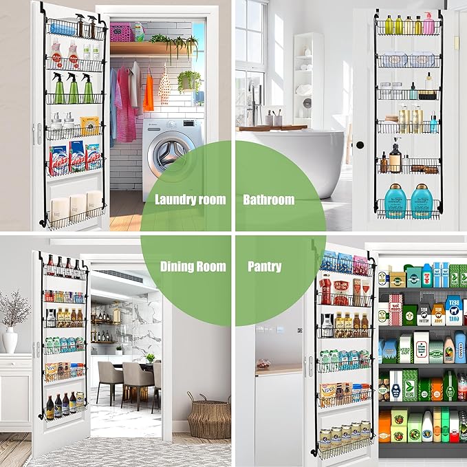 COOLFXEND Over the Door Pantry Organizer,6-Tier Pantry Door Organizers and Storage,Metal Over the Door Spice Rack for Pantry/Kitchen,Space Saving,Easy to Install,Black(6x4.72 Width Baskets)