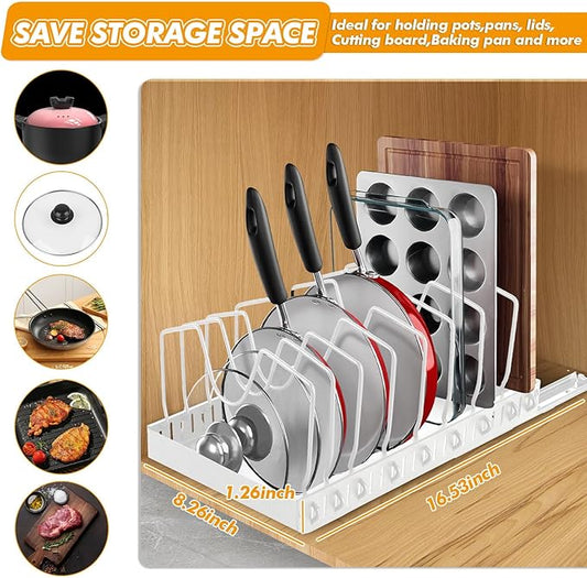 Pull-Out Pots and Pans Organizer Under Cabinet, Pot and Pan Organizers Inside Cabinet for Kitchen Cabinet Storage and Pots Storage Rack Pans Lid Dishes Holder Bakeware Organizer (white)