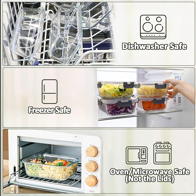 M MCIRCO [8-Pack,30 oz] Glass Meal Prep Containers,Glass Food Storage Containers,Airtight Glass lunch Containers with Lids - Microwave, Oven, Freezer and Dishwasher