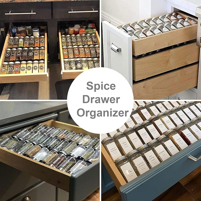 Spice Drawer Organizer for Kitchen: Acrylic Seasoning Organizer Drawer for Rack Cabinet Drawers