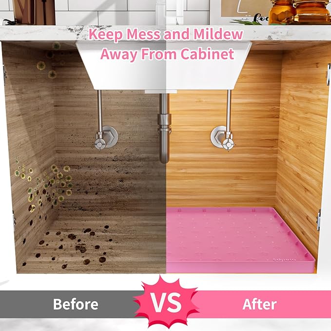 Sdpeia Under Sink Mat for [28" x 19"] Cabinet, Upgraded Silicone Waterproof Mat Kitchen Cabinet Liner Cabinet Protector Kitchen Organizers and Storage
