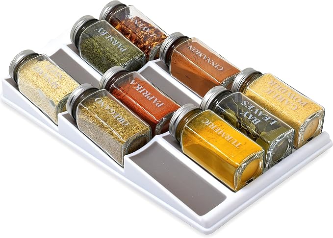 3 Tier Kitchen Spice Rack Organizer | Non-Skid Storage Tray | 15.5 x 7.75 x 1.3 inches