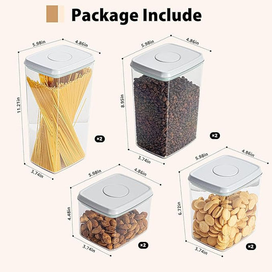 Uamector Pop Container Sets, 8-Piece Airtight Food Storage Containers, BPA-Free Air Tight Stackable Dry Cereal Container, Pantry Organization and Storage Cereal Snack Sugar Coffee