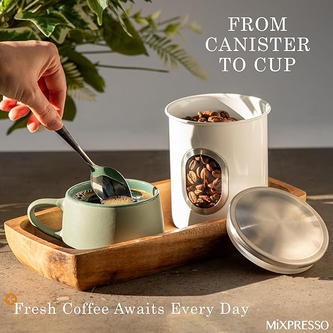 Mixpresso 3 Piece White Canisters Sets For The Kitchen, Kitchen Jars With See Through Window, Airtight Coffee Container Tea Organizer & Sugar Canister, Kitchen Canisters Set of 3 White Kitchen Decor.