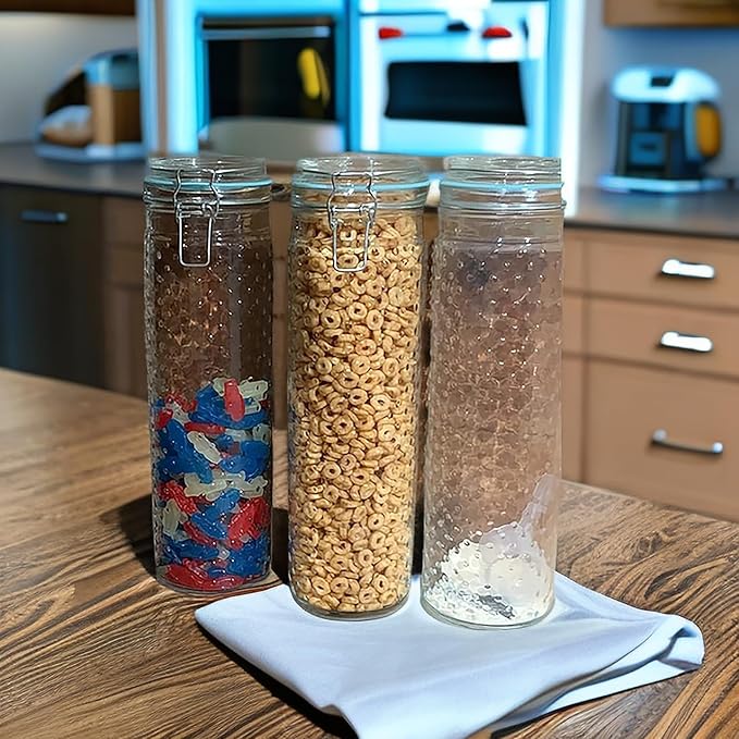 Yesland 2 Pcs 60 Oz Glass Food Storage Jar Canister with Airtight Seal Lid - Large Noodle Holder/Spaghetti Storage Container - Cereal Containers for Kitchen Canning, Pasta, Sugar, Beans and Spice
