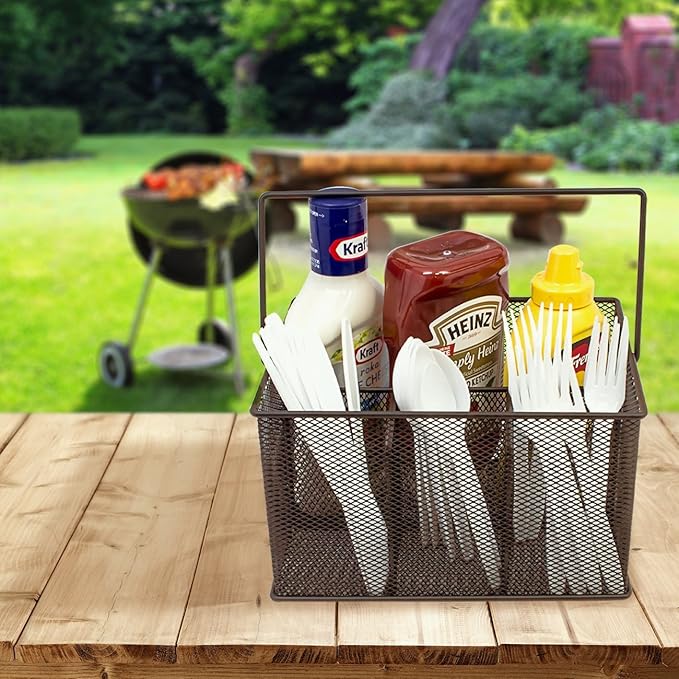 Sorbus® Utensil Caddy — Silverware, Napkin Holder, and Condiment Organizer — Multi-Purpose Steel Mesh Caddy—Ideal for Kitchen, Dining, Entertaining, Tailgating, Picnics, and much more (Bronze)