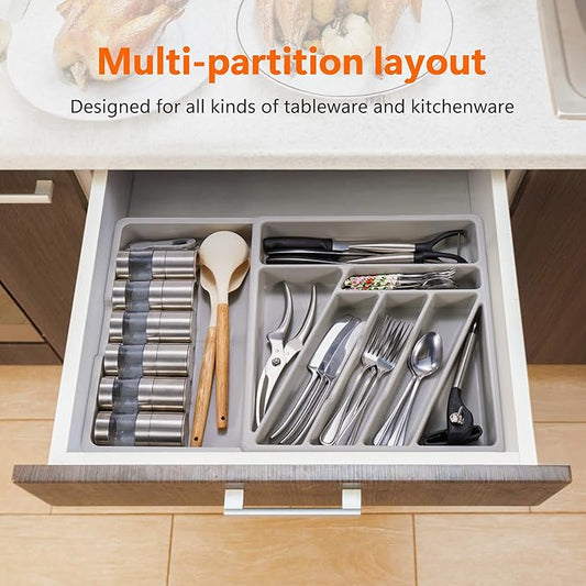 Li&Zhao Silverware Organizer - Expandable Kitchen Drawer Organizer Cutlery Drawer Organizer Flatware Organizer for Drawer Utensil Tray for Kitchen Plastic Silverware Holder for Spoons Knives Forks