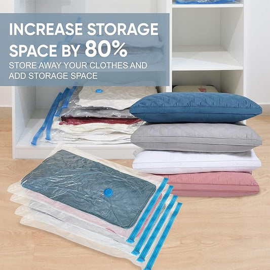 10 Large Vacuum Storage Bags with Hand Pump, Large Vacuum Seal Bags for Clothing, Space Saver Bags for Travel Lugggage, Blankets, Comforters