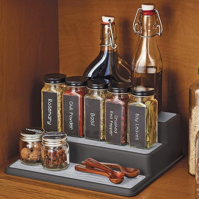 Copco Non-Skid 3-Tier Spice Pantry Kitchen Cabinet Organizer, 10-Inch, Charcoal