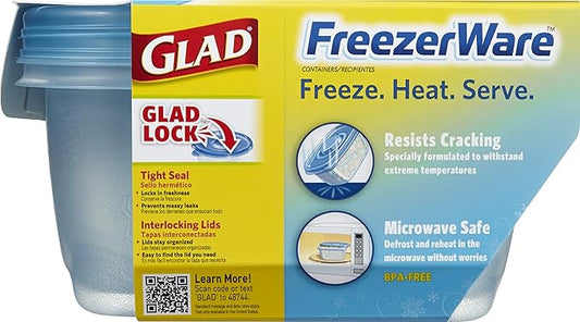 Gladware Freezerware Food Storage Containers, Large | Rectangle Food Storage Containers for Everyday Use | Food Containers Safe for Freezer, Hold up to 64 Ounces of Food, 2 Count Set,Blue